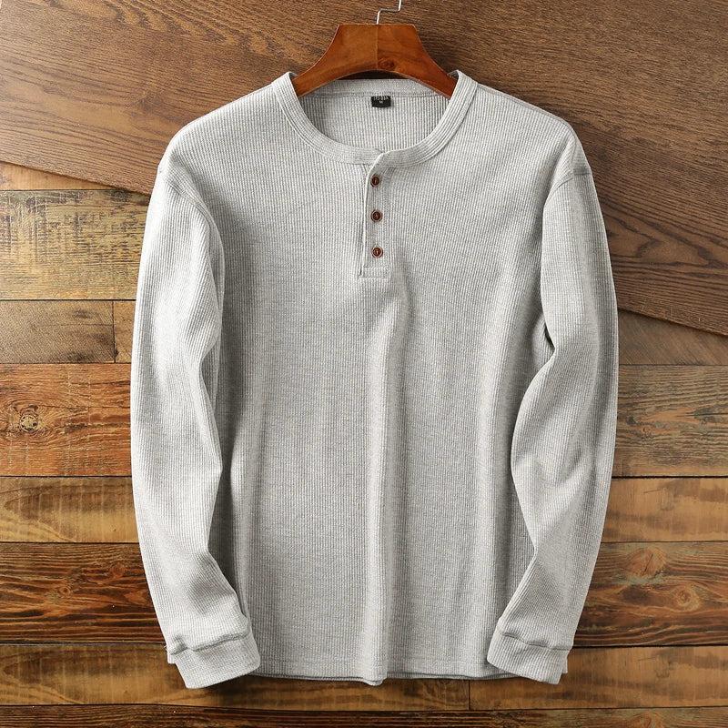 Yvonne | Textured waffle knit long sleeve henley shirt