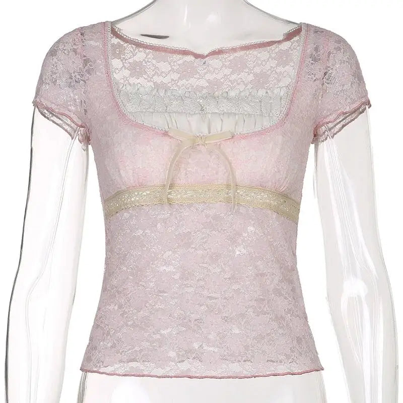 Pink lace coquettish top 2000s style for a feminine silhouette