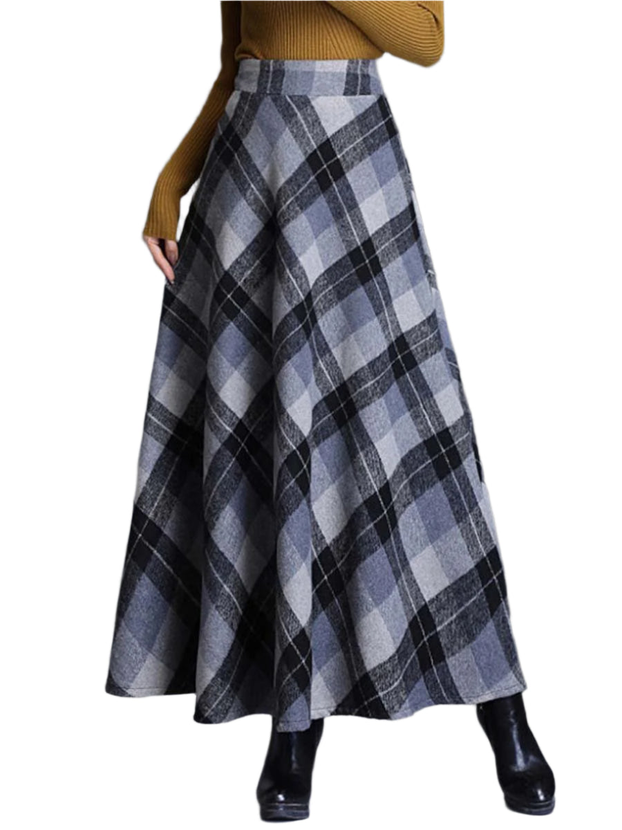 Long wool skirt for women – checkered, high-waisted and chic