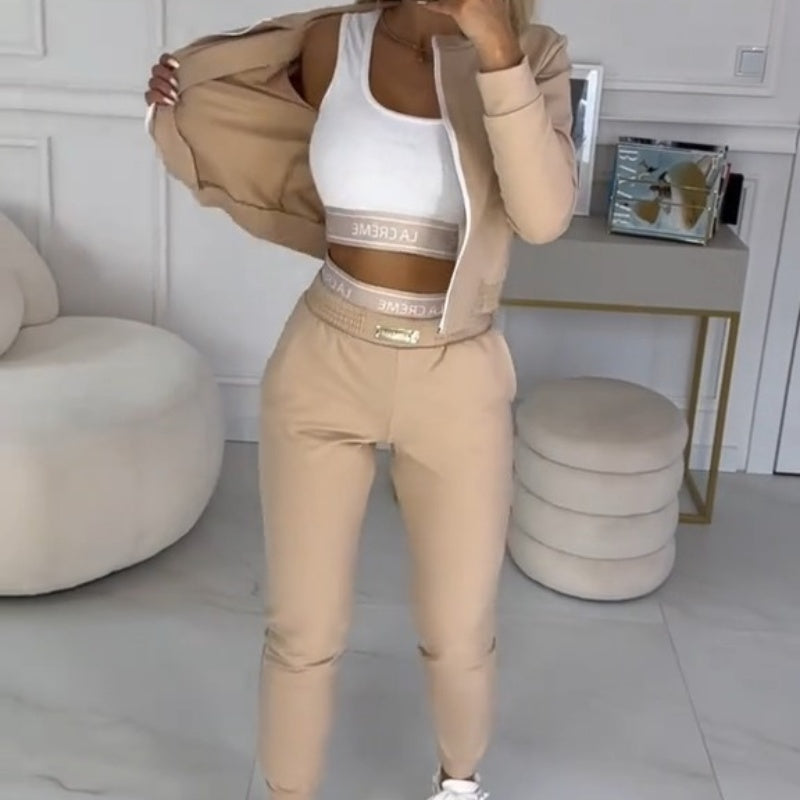 Women's 3-Piece Tracksuit Set – Chic Casual Sporty Look