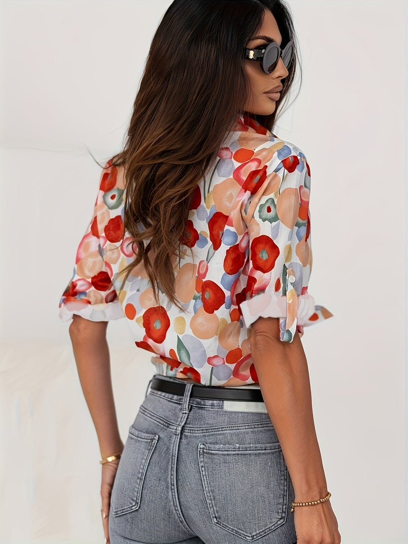 Short buttoned floral top for women – Chic spring/summer