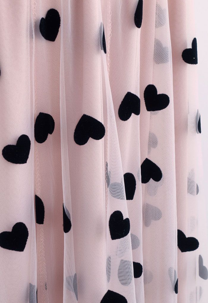 Long tulle skirt for women – with hearts, elegant double layer