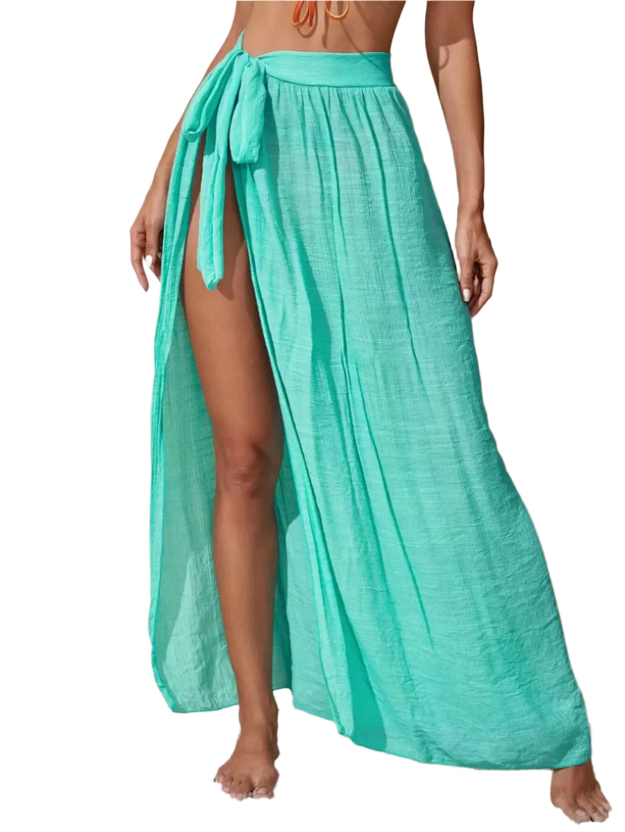 Beach swimsuit cover-up skirt with tied waist belt for women