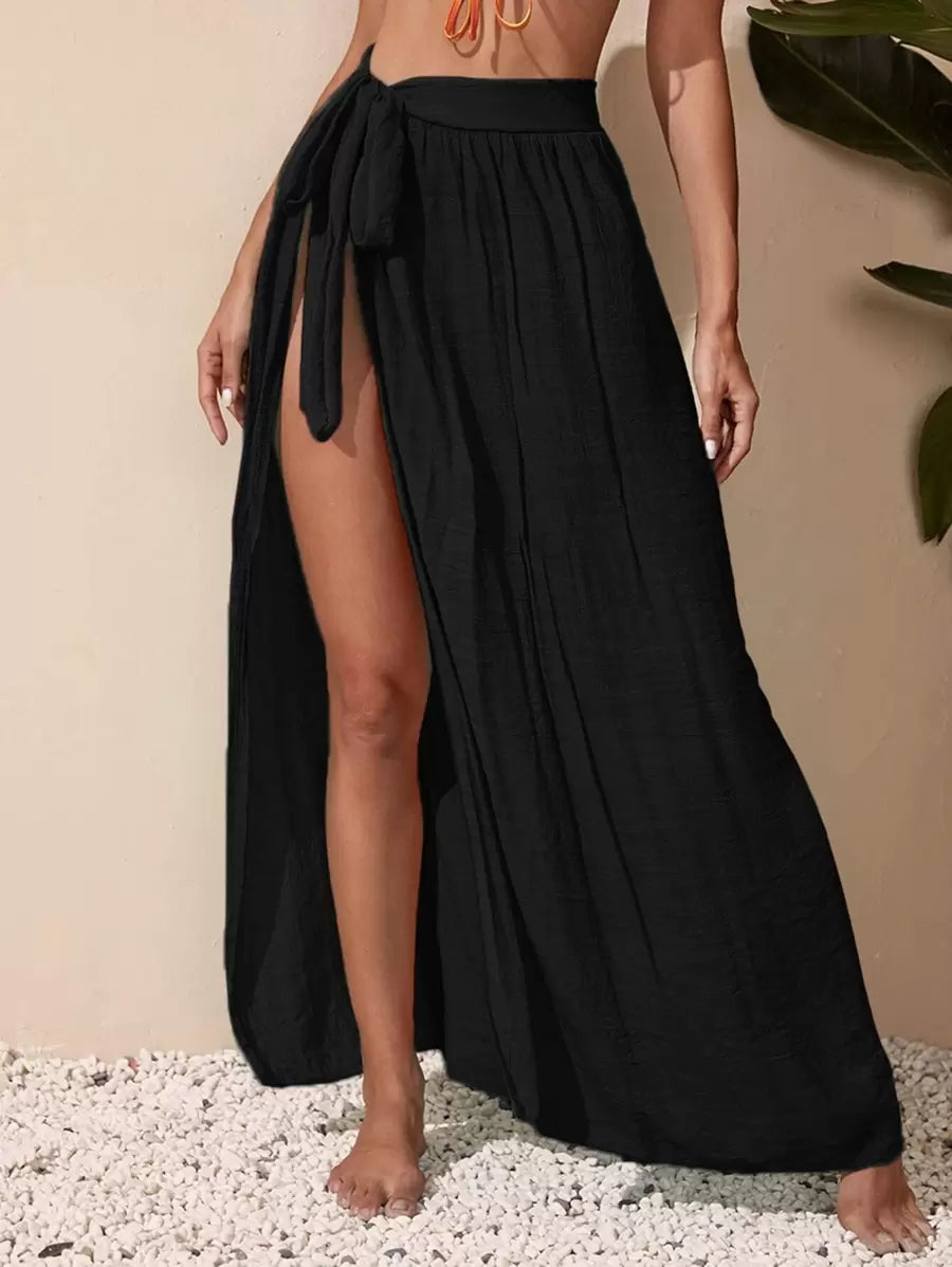 Beach swimsuit cover-up skirt with tied waist belt for women
