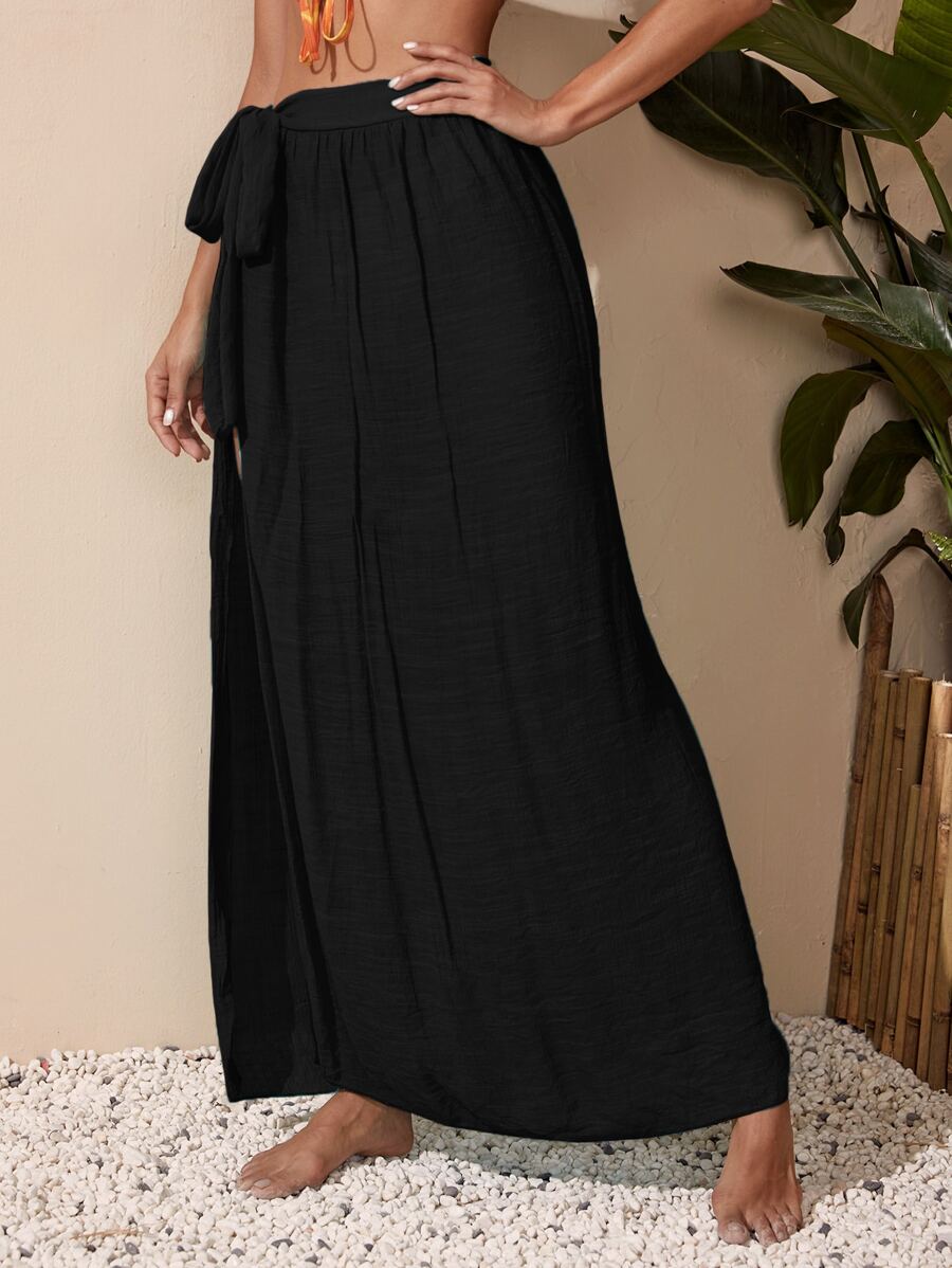 Beach swimsuit cover-up skirt with tied waist belt for women