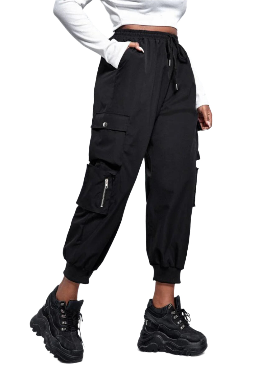 Pantalon cargo utilitaire oversize – Streetwear à cordon pour femme