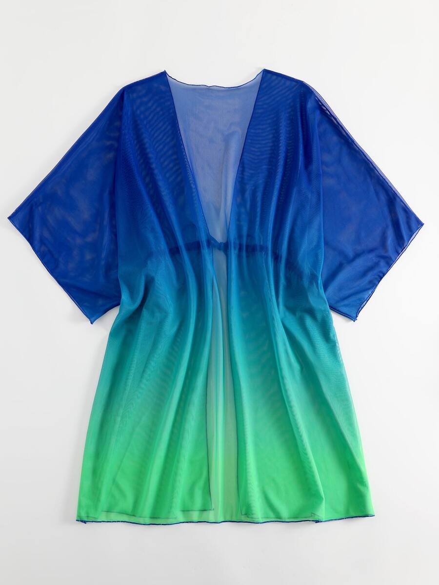 Kimono beach swimsuit cover-up in shaded mesh with batwing sleeves for women