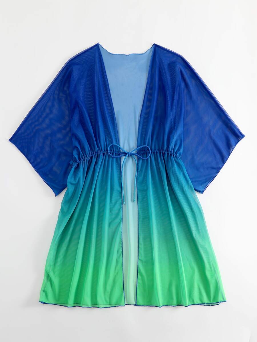 Kimono beach swimsuit cover-up in shaded mesh with batwing sleeves for women