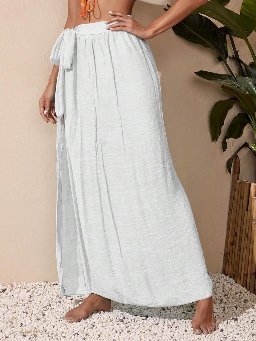 Beach swimsuit cover-up skirt with tied waist belt for women