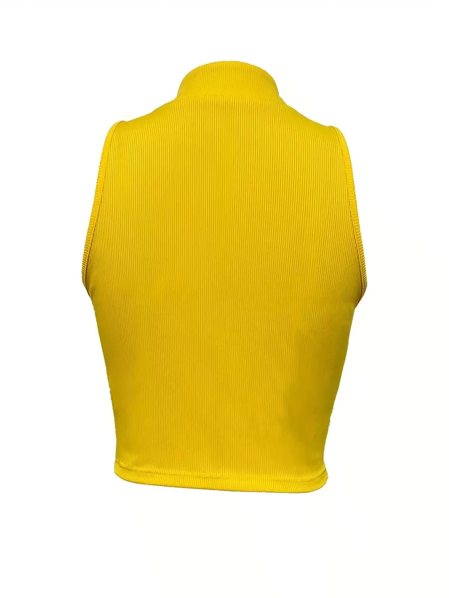Ribbed knit tank tops with mock neck – Fitted cropped sleeveless top