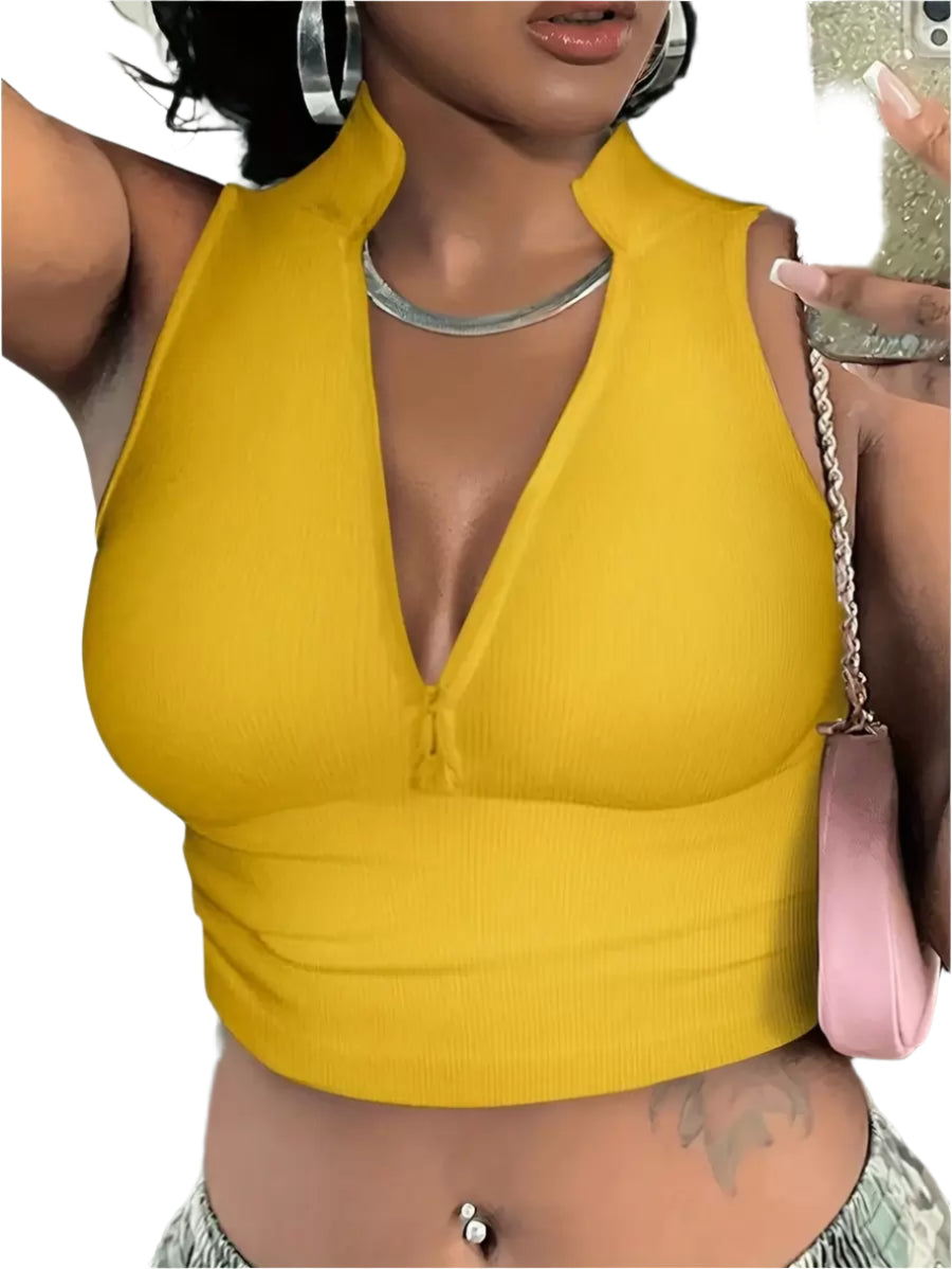 Ribbed knit tank tops with mock neck – Fitted cropped sleeveless top