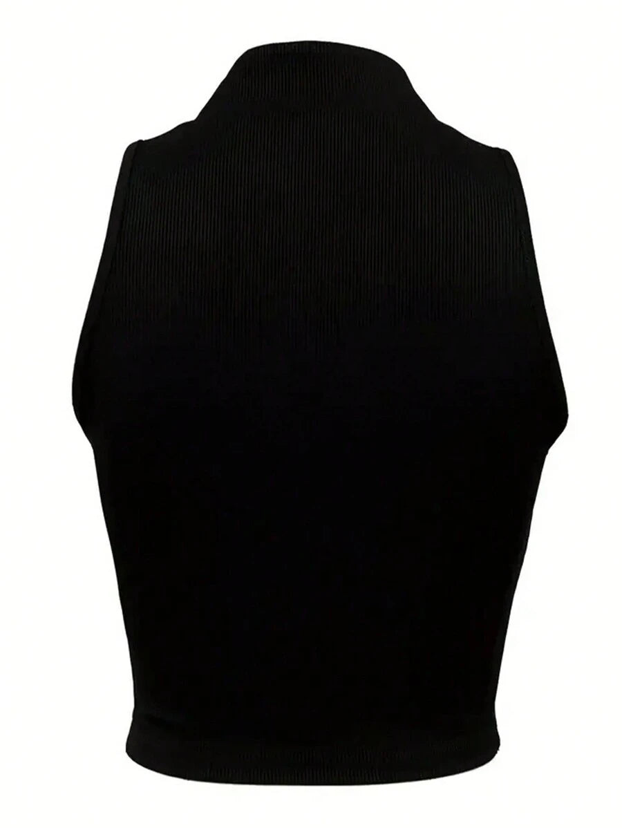 Ribbed knit tank tops with mock neck – Fitted cropped sleeveless top