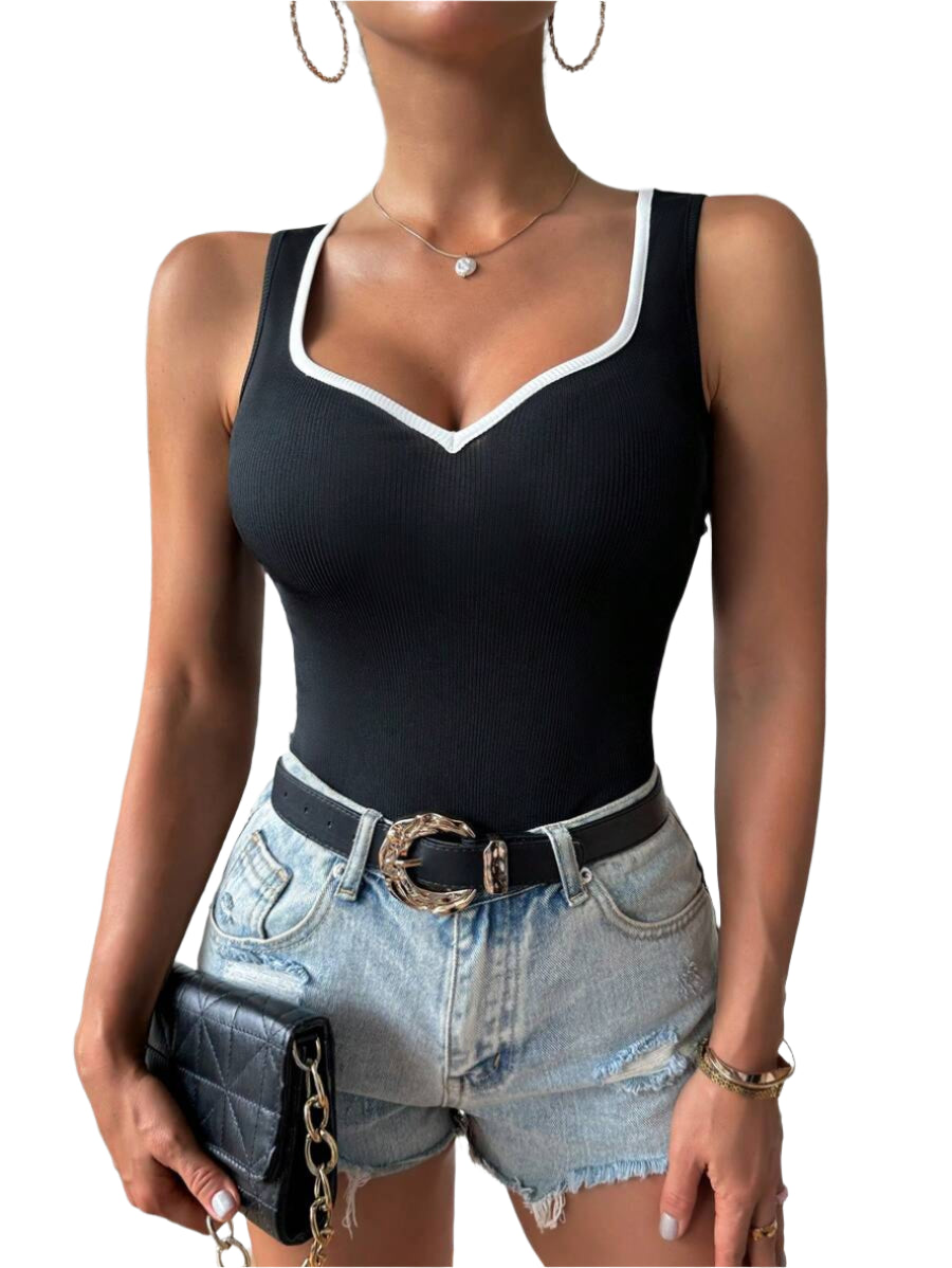 Ribbed knit sweetheart neckline tank tops for women – Sleeveless summer top