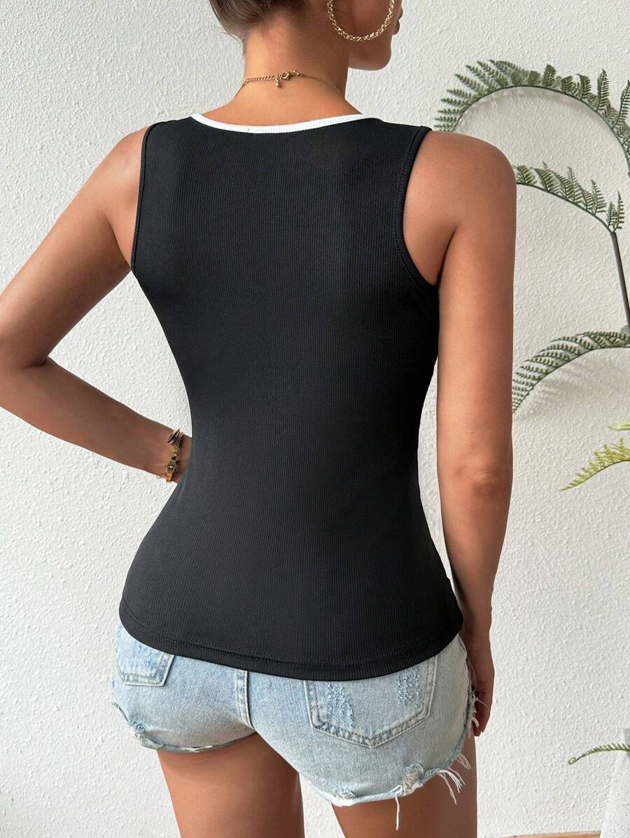 Ribstrikkede tanktoppe med hjerteudskæring til kvinder – afslappet slim fit top