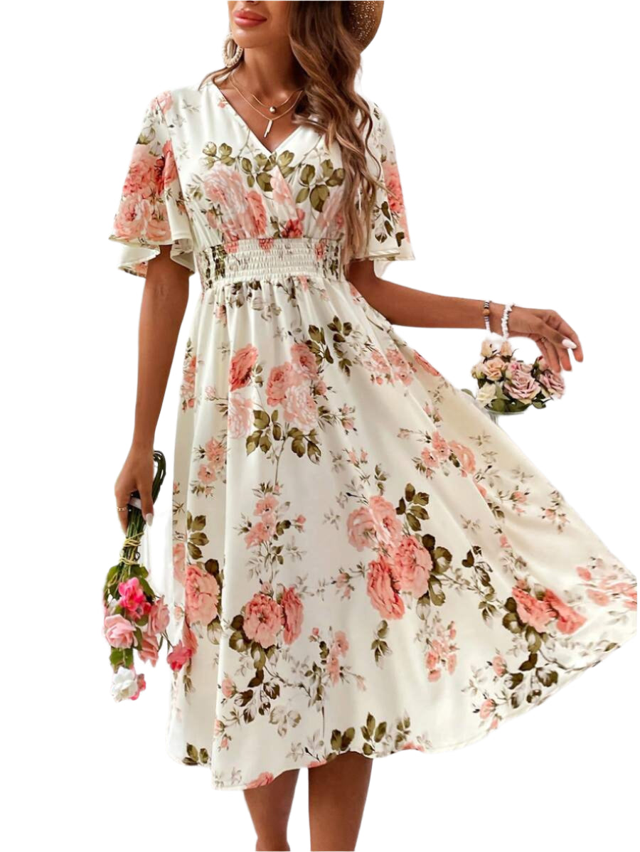 Floral midi dress for women – elegant for holidays and chic summer