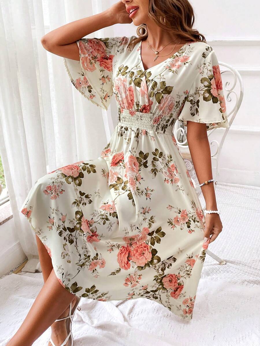 Floral midi dress for women – elegant for holidays and chic summer