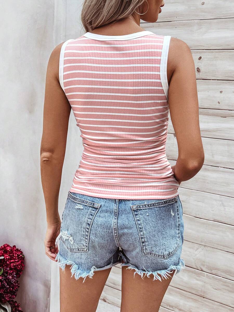 Ribbed striped knit tank tops for women – Casual summer top