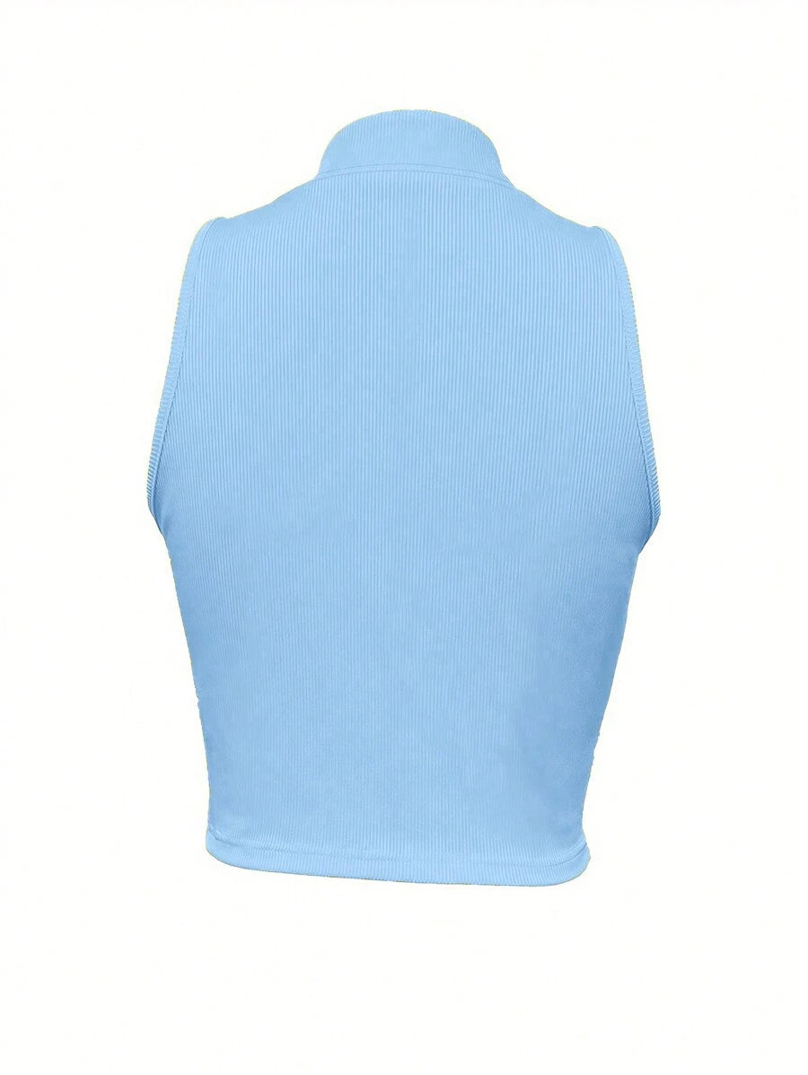 Ribbed knit tank tops with mock neck – Fitted cropped sleeveless top