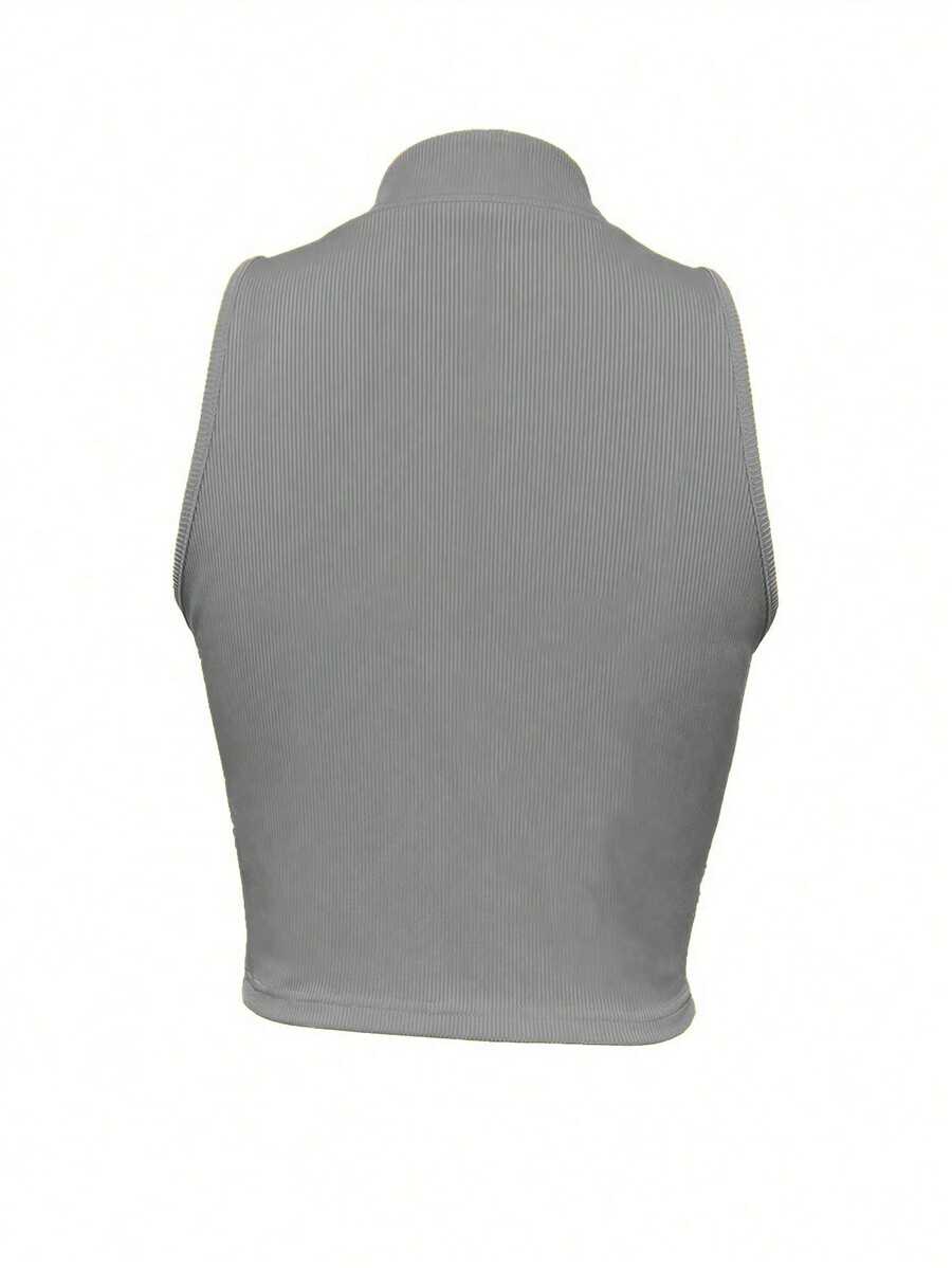 Ribbed knit tank tops with mock neck – Fitted cropped sleeveless top