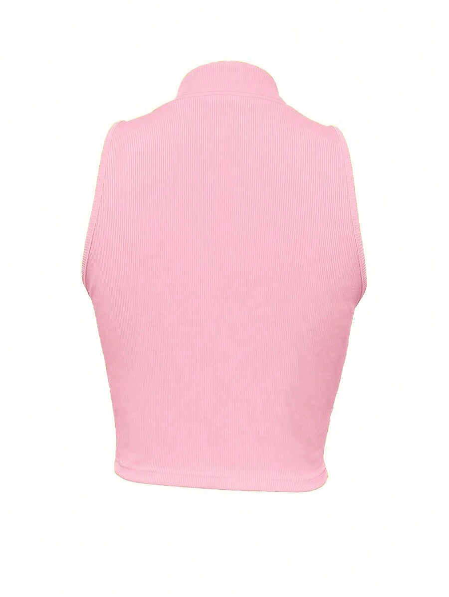 Ribbed knit tank tops with mock neck – Fitted cropped sleeveless top