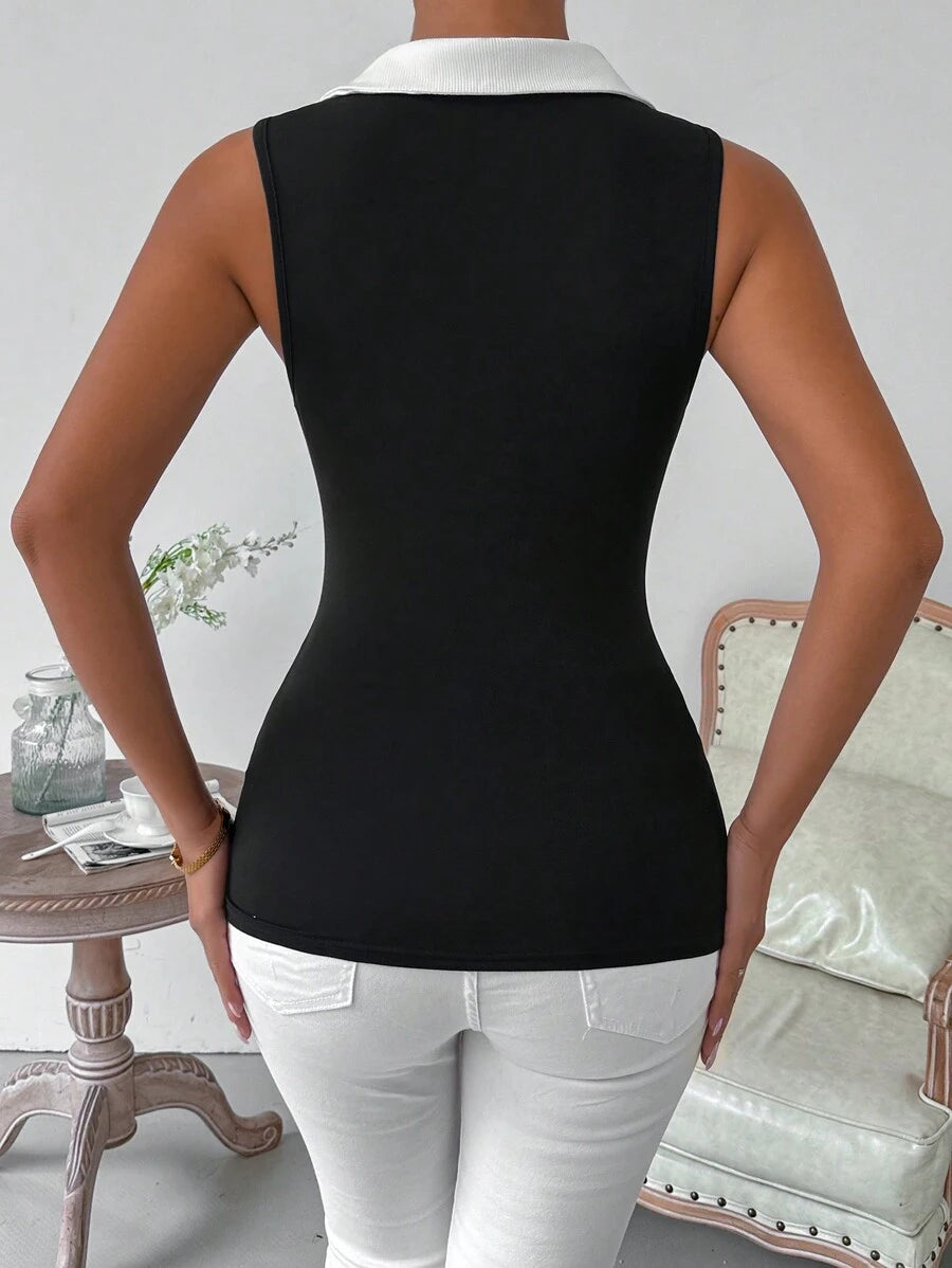 Ribbed knit V-neck tank tops for women – Casual sleeveless top