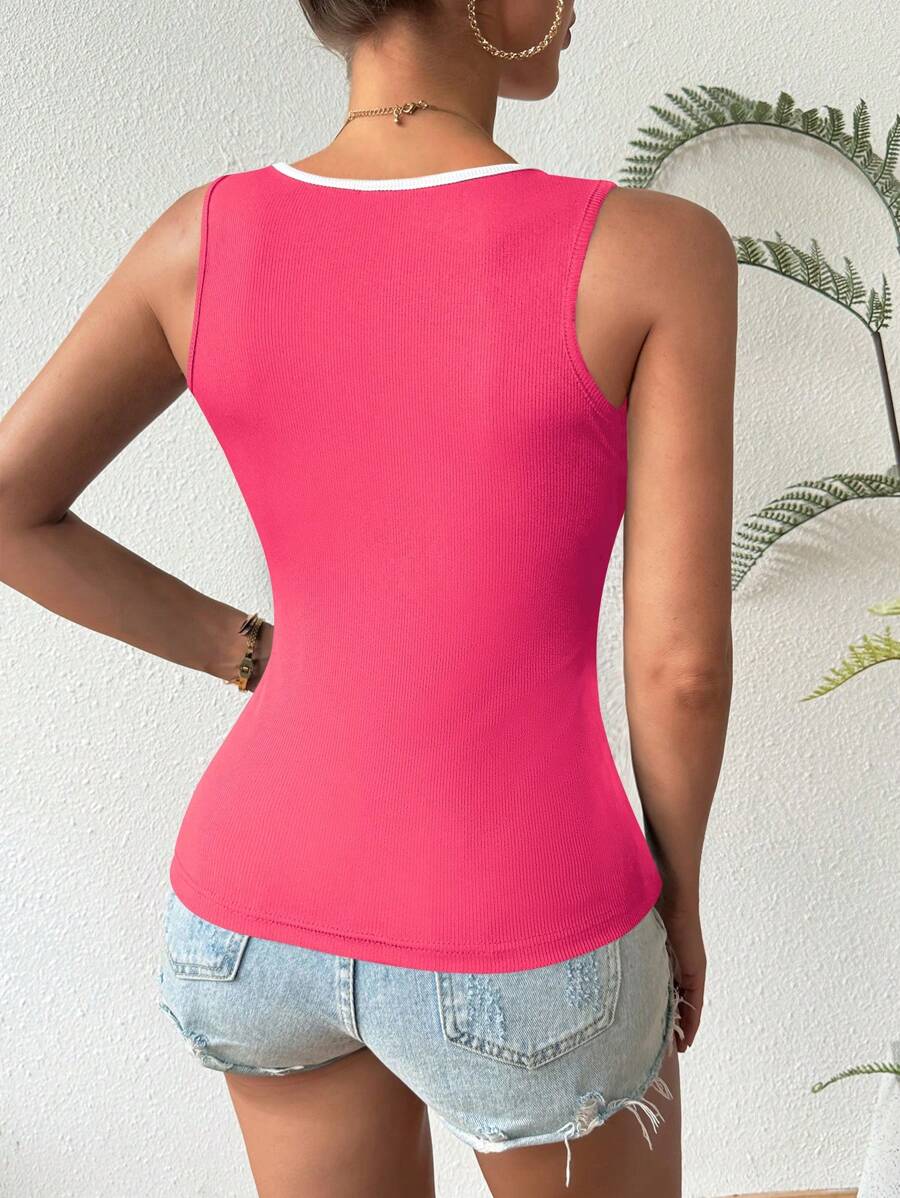 Ribbed knit sweetheart neckline tank tops for women – Sleeveless summer top