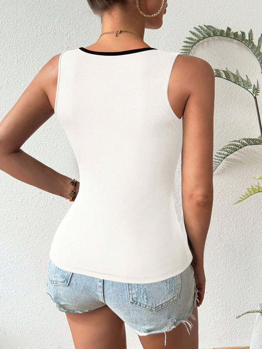 Ribstrikkede tanktoppe med hjerteudskæring til kvinder – afslappet slim fit top