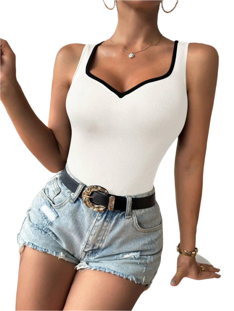 Ribbed knit sweetheart neckline tank tops for women – Sleeveless summer top