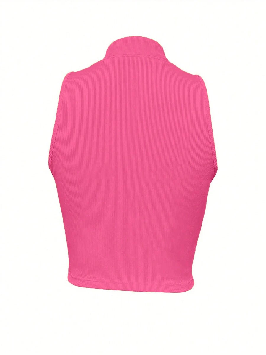 Ribbed knit tank tops with mock neck – Fitted cropped sleeveless top