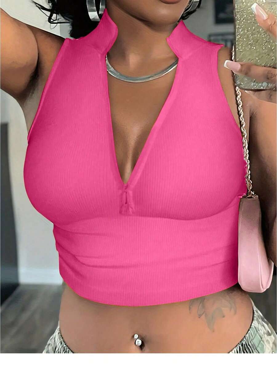 Ribbed knit tank tops with mock neck – Fitted cropped sleeveless top