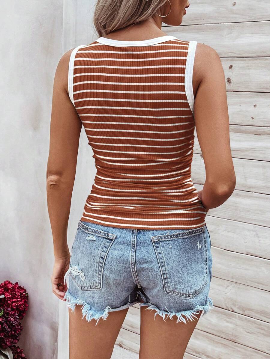 Ribbed striped knit tank tops for women – Casual summer top