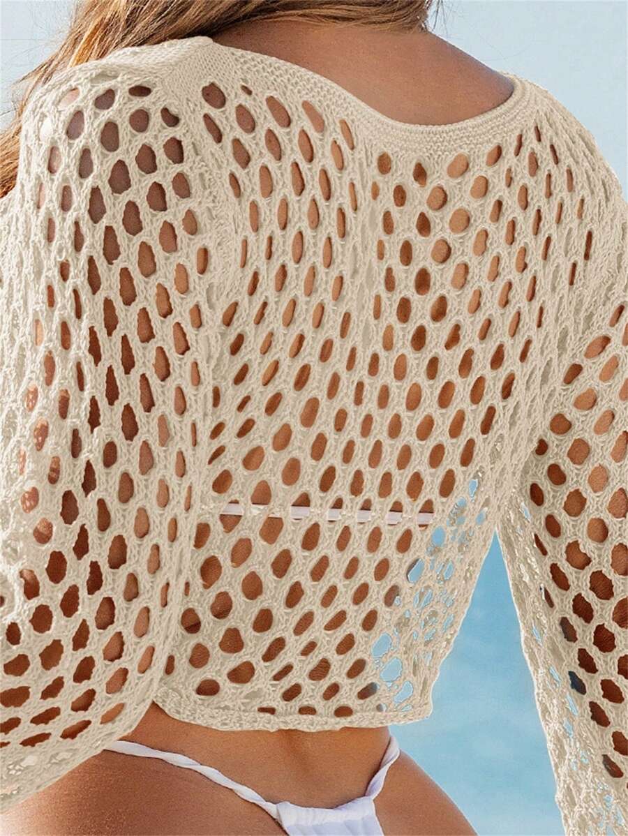 Knitted beach swimsuit covers adorned with shells for women