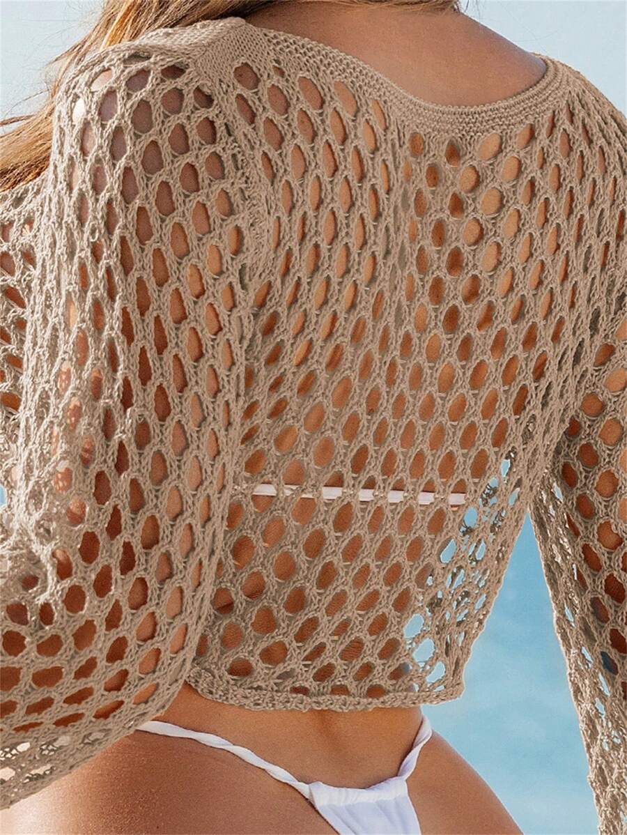Knitted beach swimsuit covers adorned with shells for women