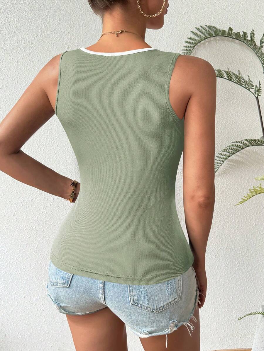 Ribstrikkede tanktoppe med hjerteudskæring til kvinder – afslappet slim fit top