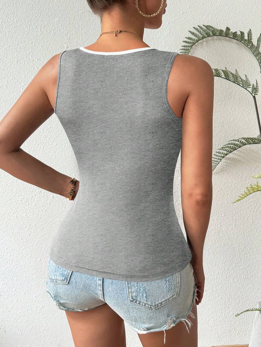 Ribstrikkede tanktoppe med hjerteudskæring til kvinder – afslappet slim fit top