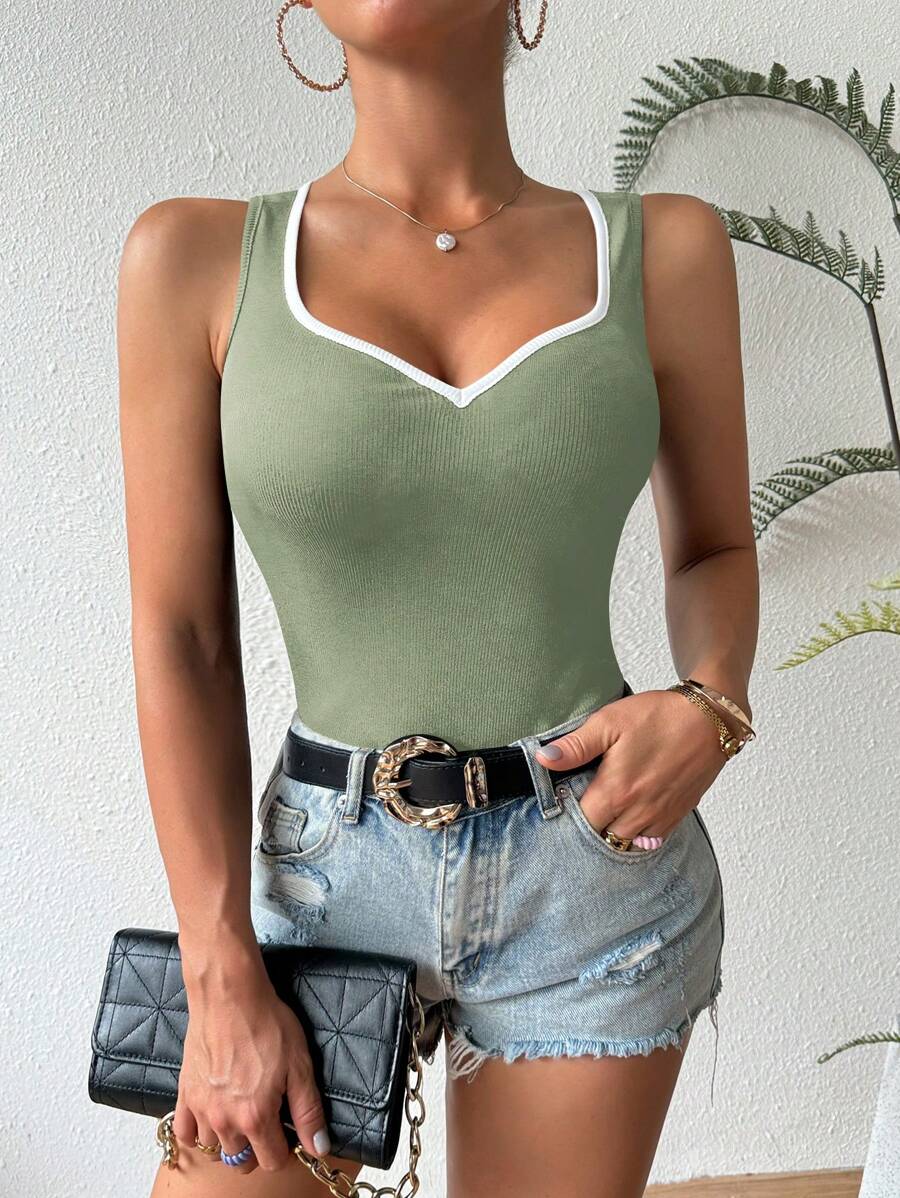 Ribbed knit sweetheart neckline tank tops for women – Sleeveless summer top
