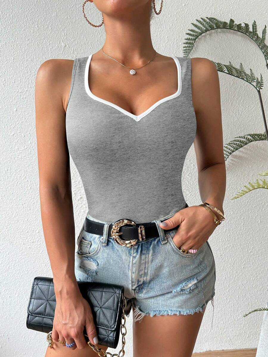 Ribbed knit sweetheart neckline tank tops for women – Sleeveless summer top