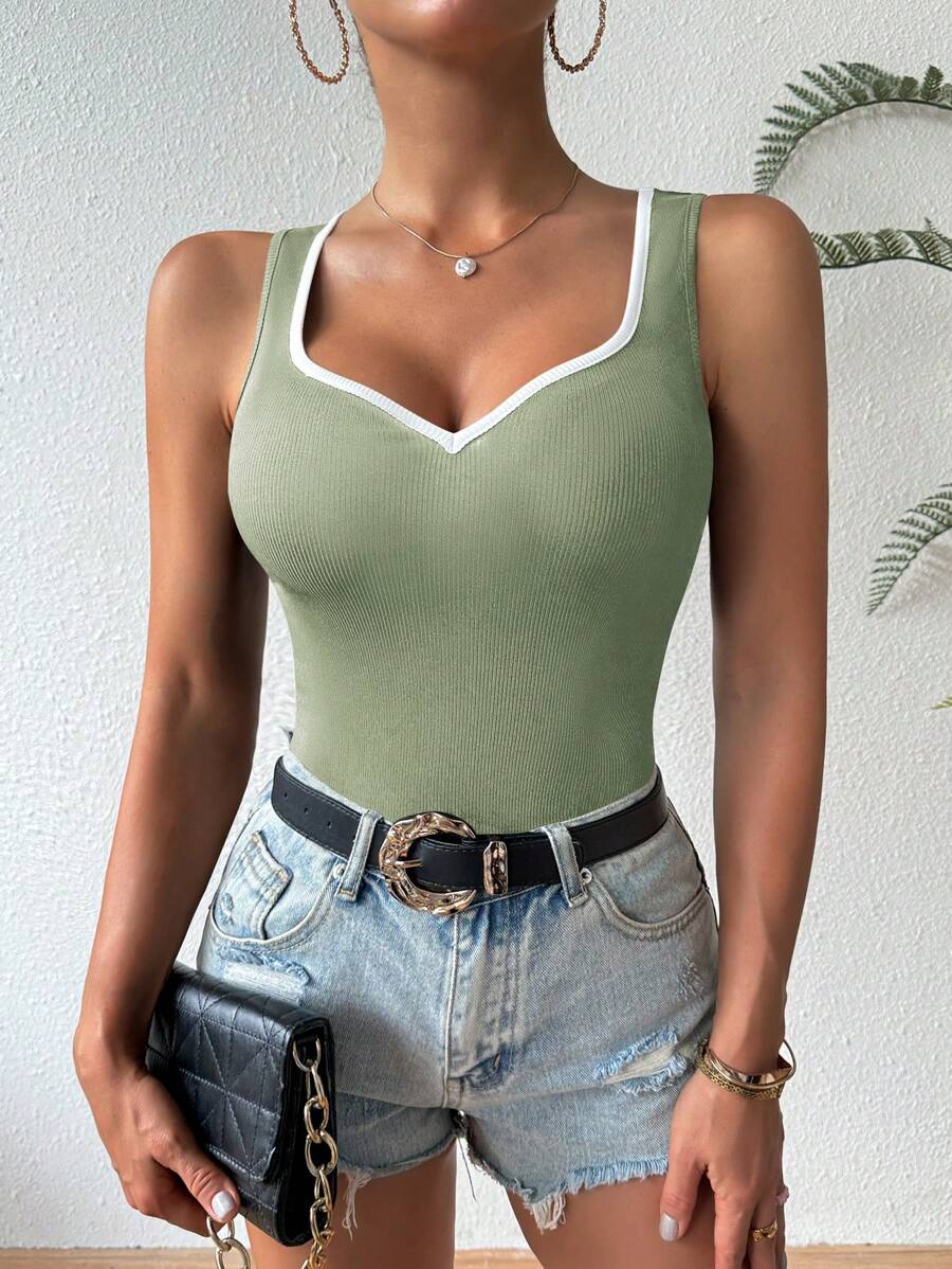 Ribbed knit sweetheart neckline tank tops for women – Sleeveless summer top