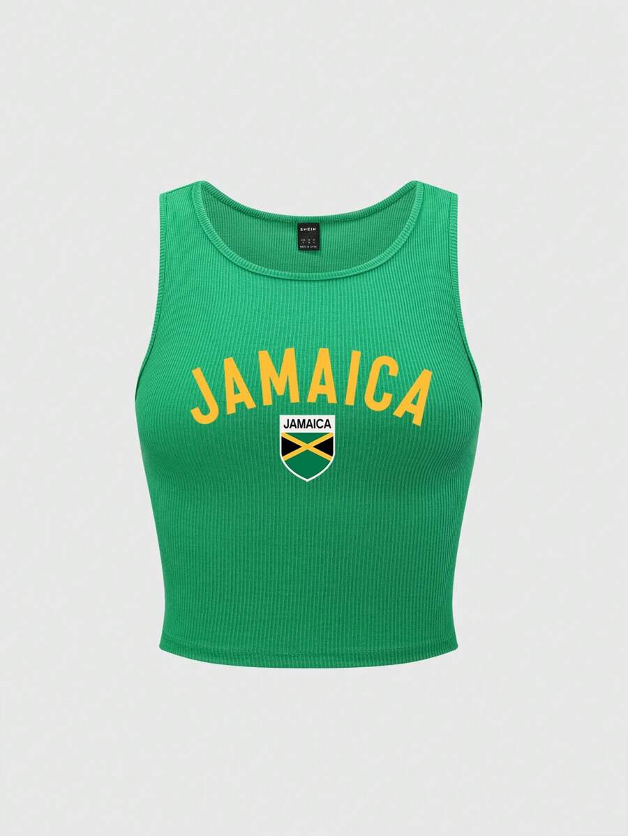 Ribbed knit graphic print tank tops for women – Casual summer top