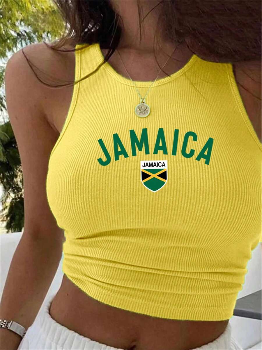 Ribbed knit graphic print tank tops for women – Casual summer top