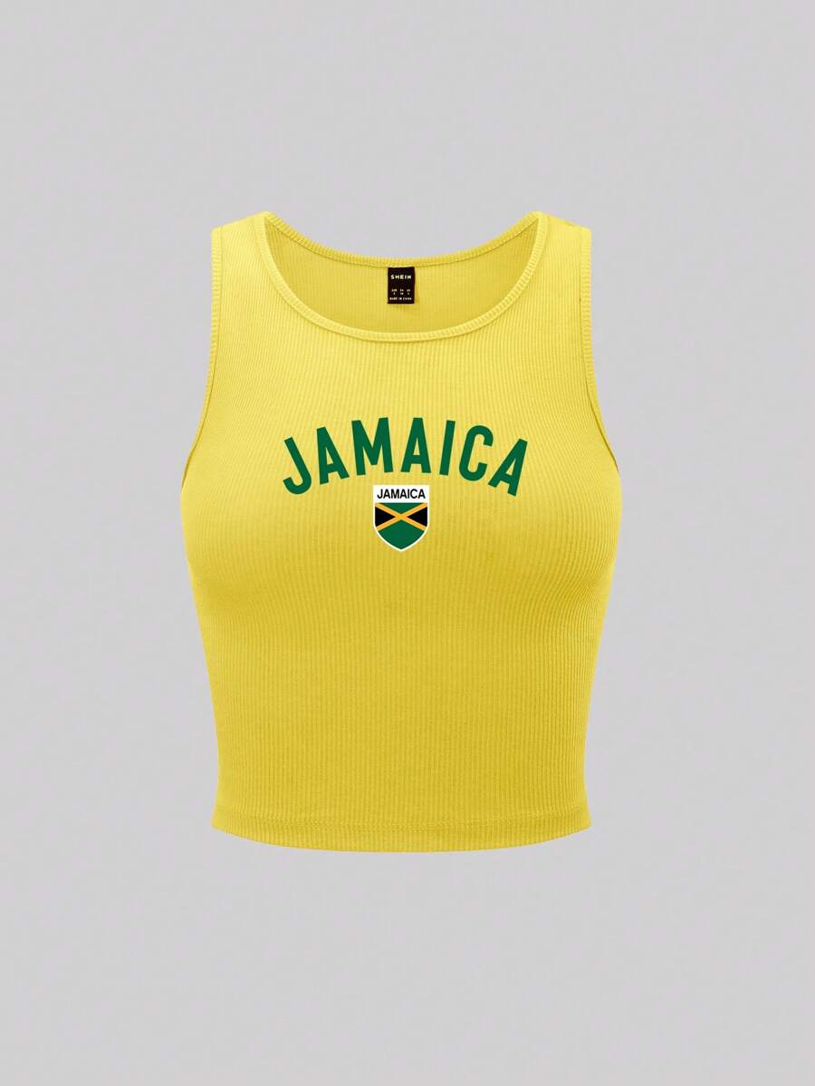 Ribbed knit graphic print tank tops for women – Casual summer top