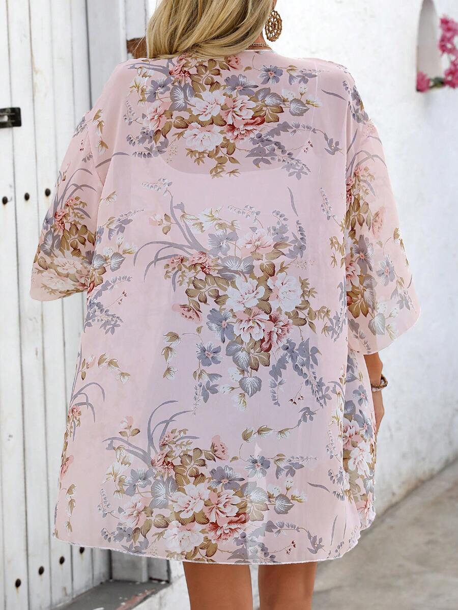 Batwing sleeve beach cover-ups with floral print for women