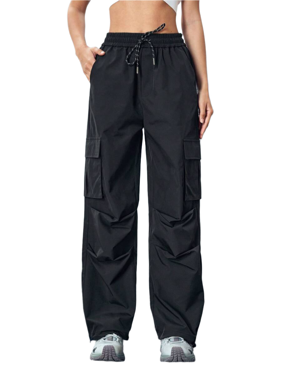 Pantalon utilitaire uni à cordon de serrage – Pantalon large pour femme