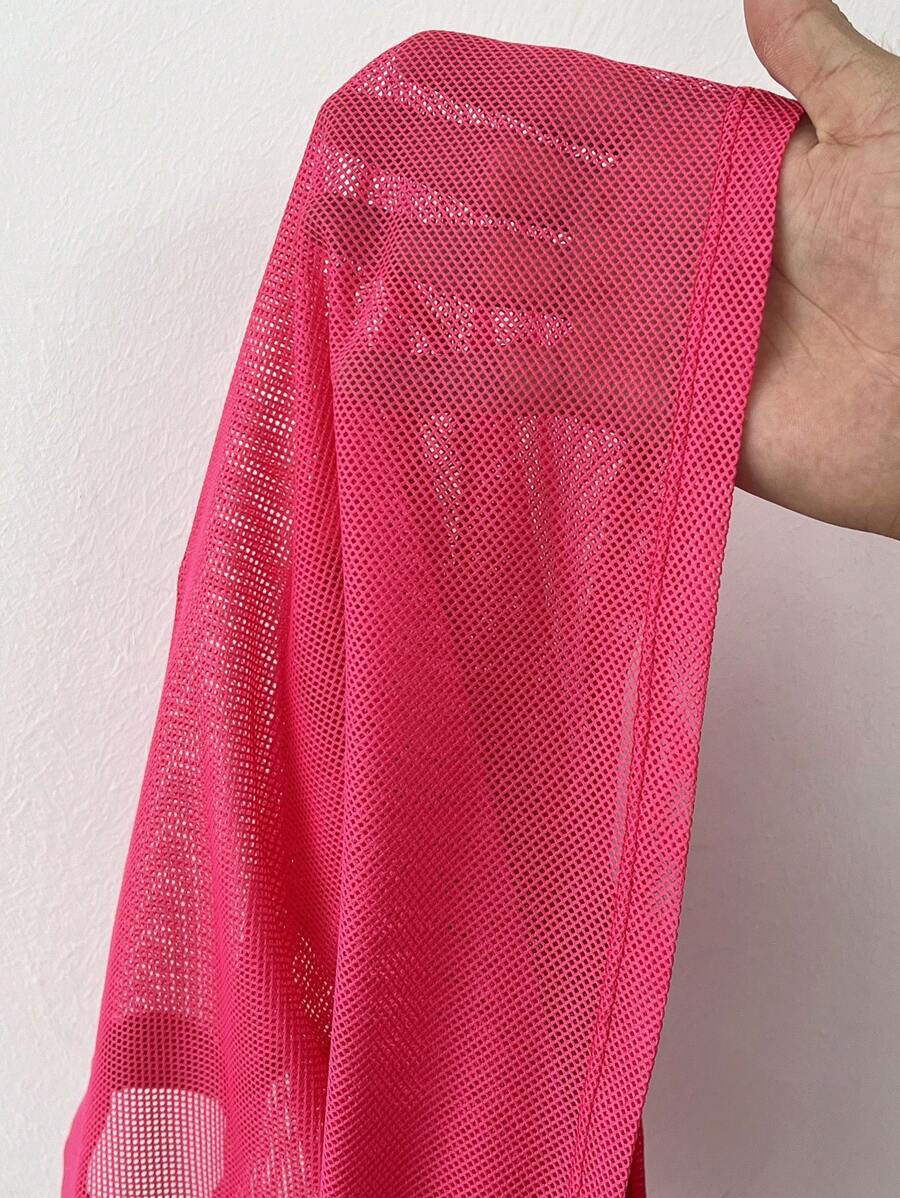 Loose transparent mesh top with short sleeves for women