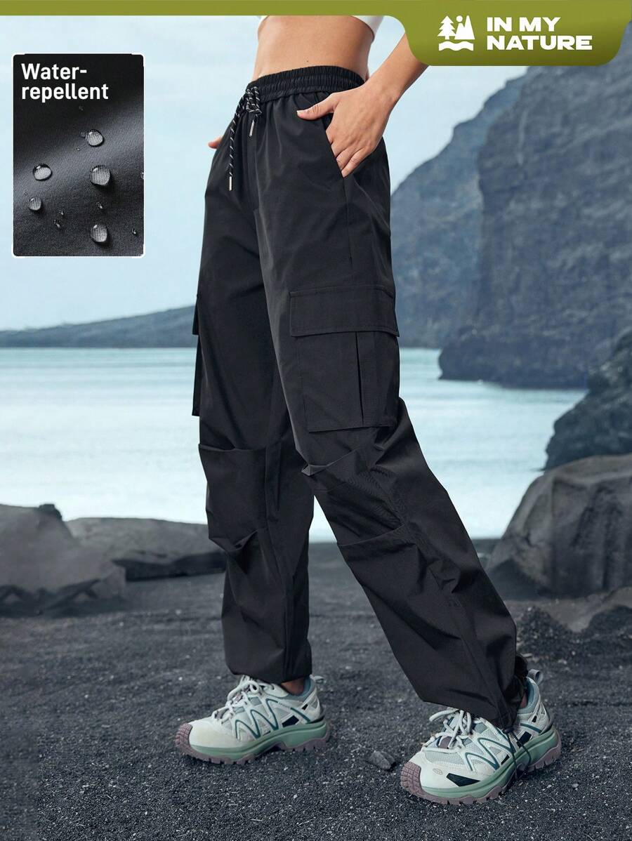Pantalon utilitaire uni à cordon de serrage – Pantalon large pour femme