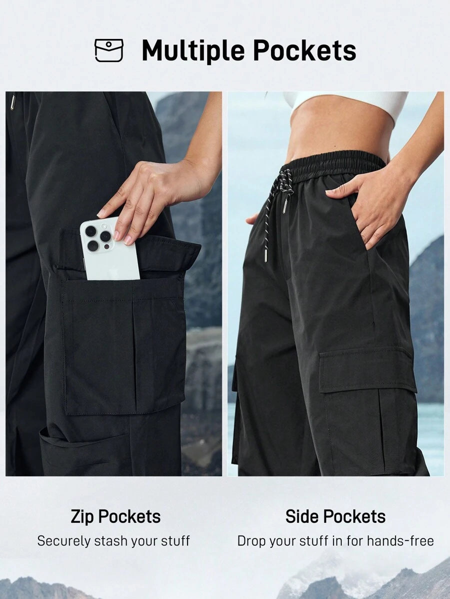 Pantalon utilitaire uni à cordon de serrage – Pantalon large pour femme