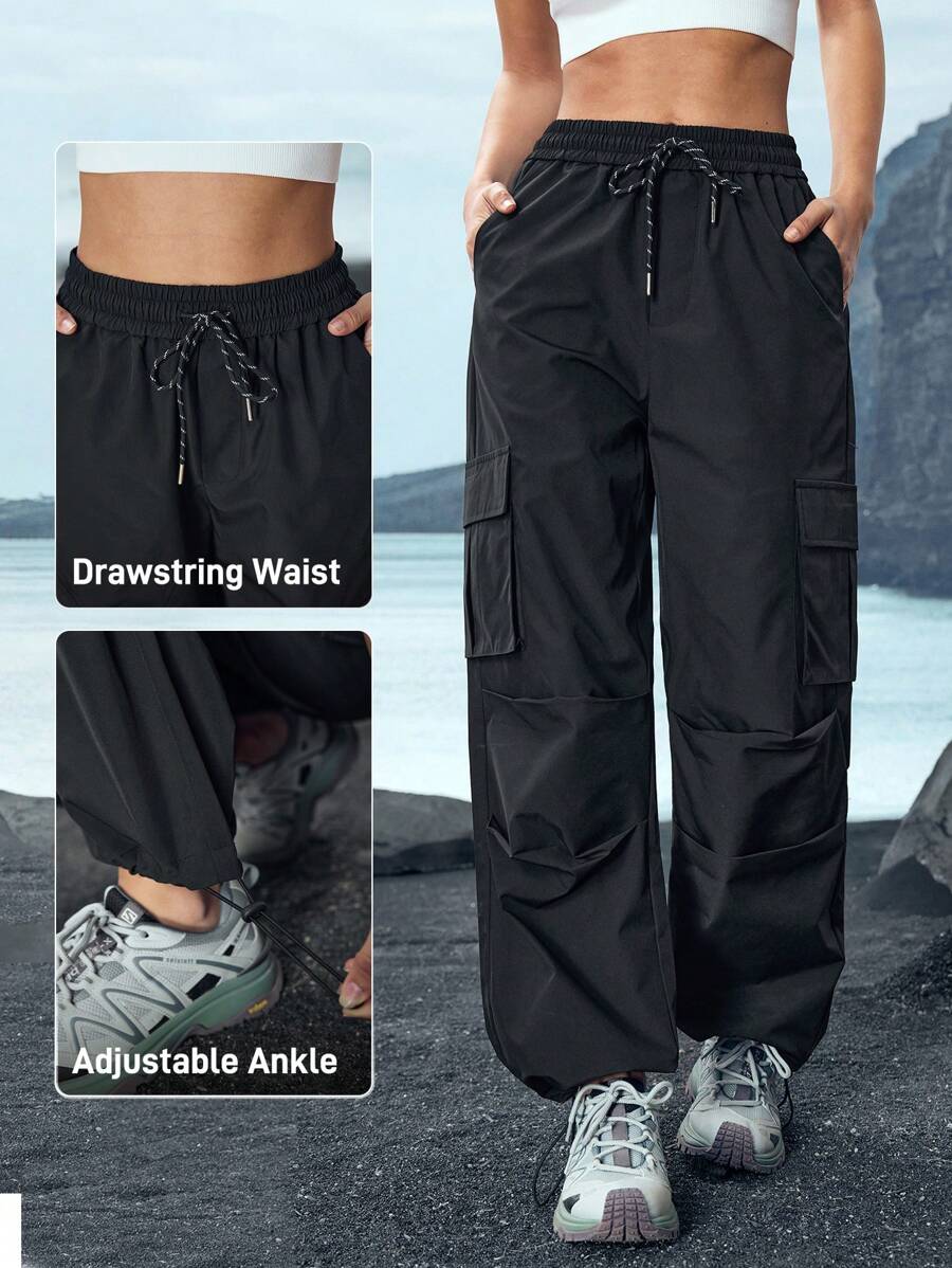 Pantalon utilitaire uni à cordon de serrage – Pantalon large pour femme
