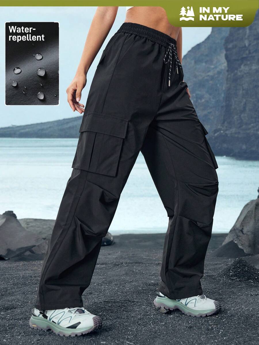 Pantalon utilitaire uni à cordon de serrage – Pantalon large pour femme