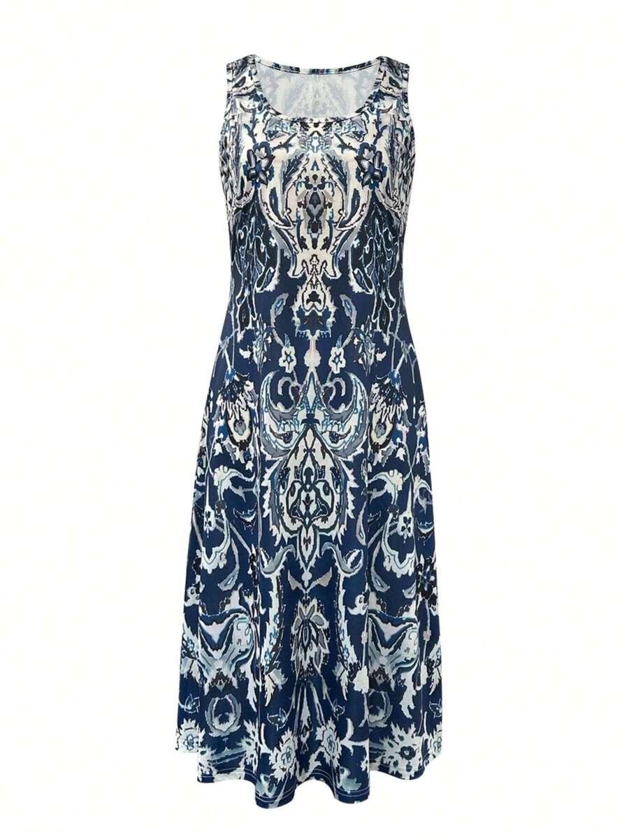 Elegant blomstrede midi kjole med print, let til ferie og sommer