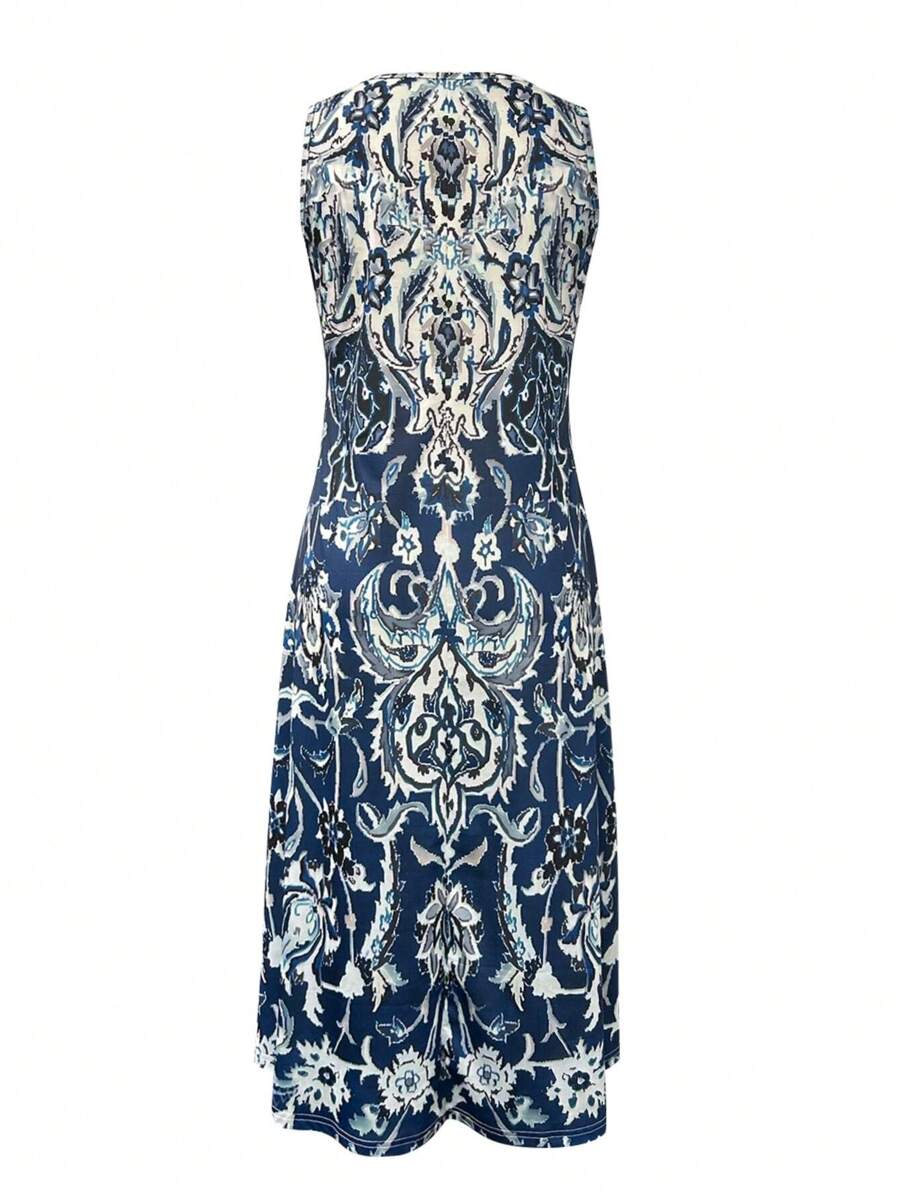 Elegant blomstrede midi kjole med print, let til ferie og sommer